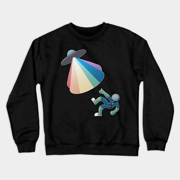 Rainbow Alien Abducting a Blue Astronaut Crewneck Sweatshirt by Phoenix-InBlue